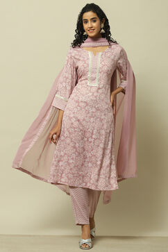 Lavender Printed  Kurta & Pants Suit Set image number 7