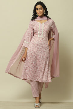 Lavender Poly Chiffon Straight Suit Set image number 7