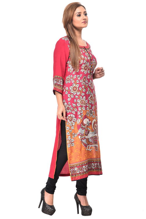 Maroon Straight Cotton Kurta image number 2