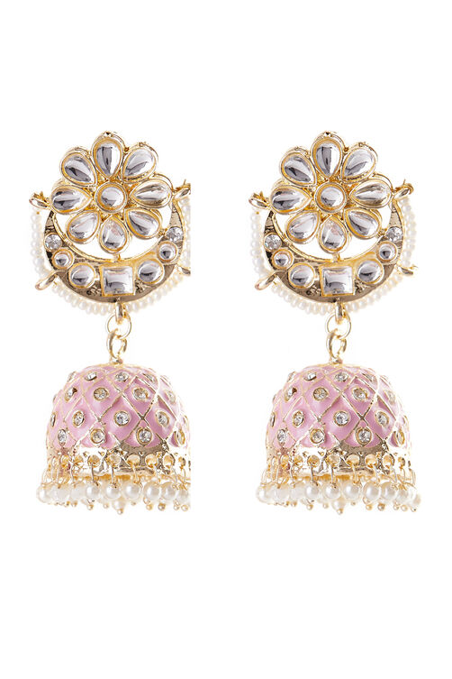 Pink Metal Brass Earrings image number 2