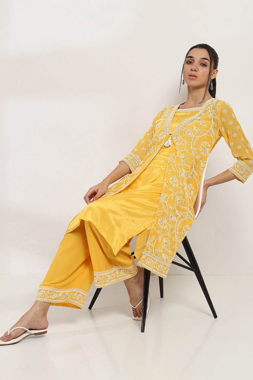 Mustard Yellow Solid Straight Palazzos image number 0
