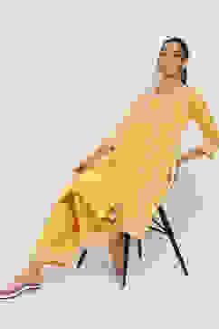 Mustard Yellow Solid Straight Palazzos image number 0
