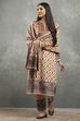 Beige Polyester Printed Straight Suit Set