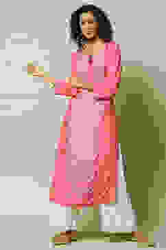 Pink LIVA Straight Printed Kurta image number 0