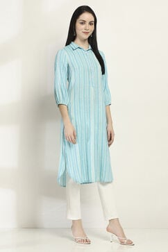 Teal Modal Blend Striped Straight Kurta image number 4