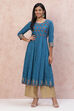 Petrol Blue LIVA Kalidar Kurta Dress image number 2