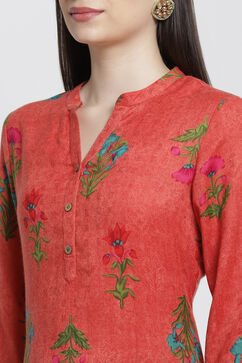 Peach Poly Cotton Straight Kurta image number 1