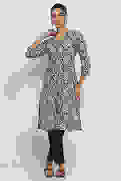 Blue and Beige Cotton Straight Kurta image number 6