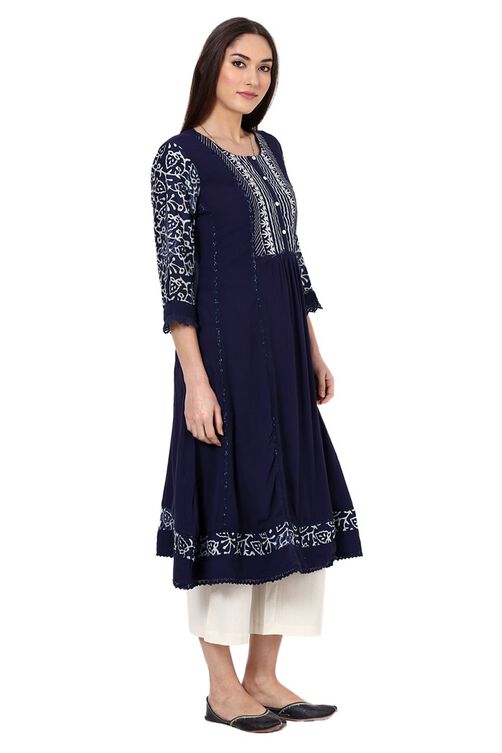 Indigo Kalidar Viscose Rayon Kurta image number 3