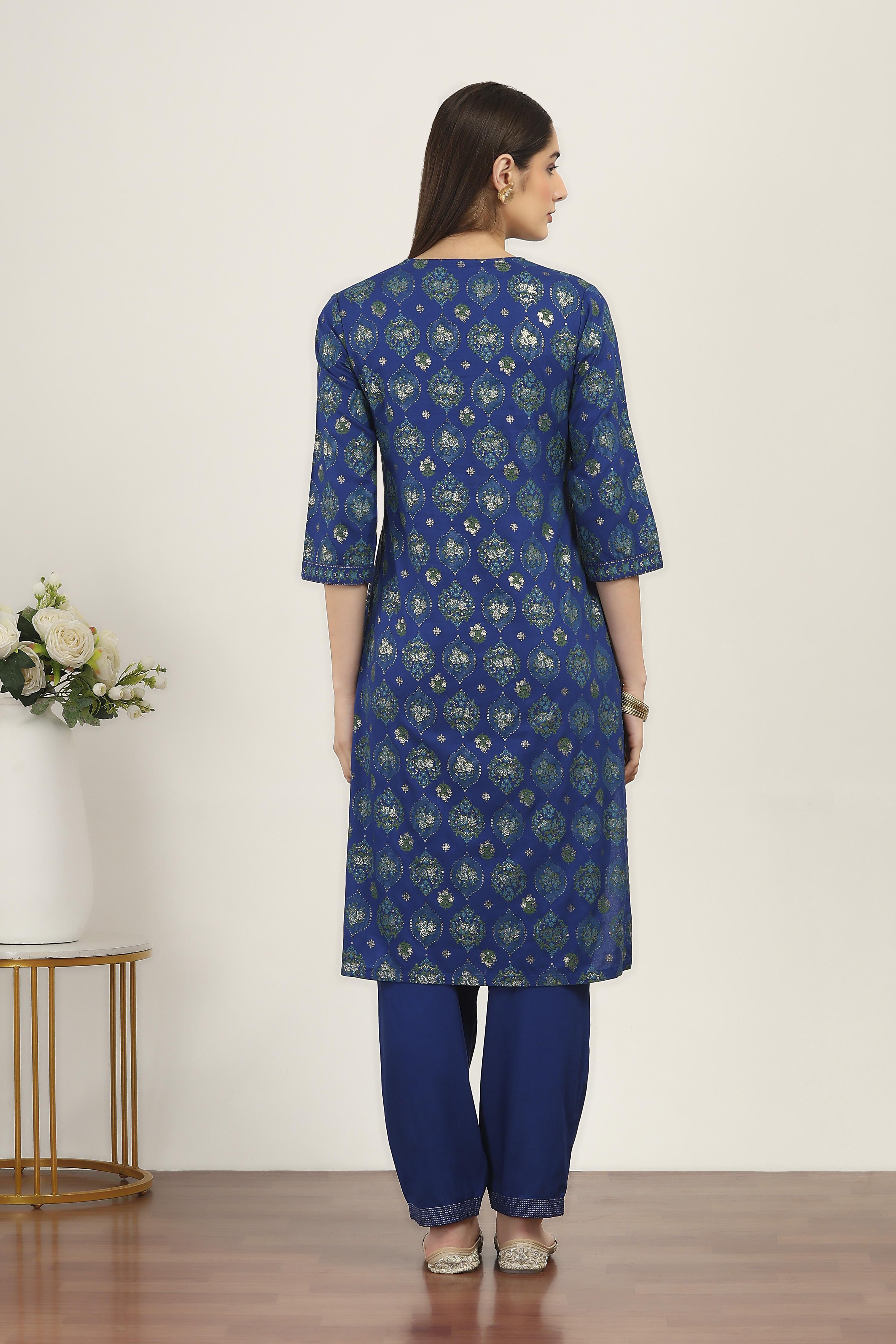 Blue Rayon Viscose Rayon Kurta Pants Set image number 4