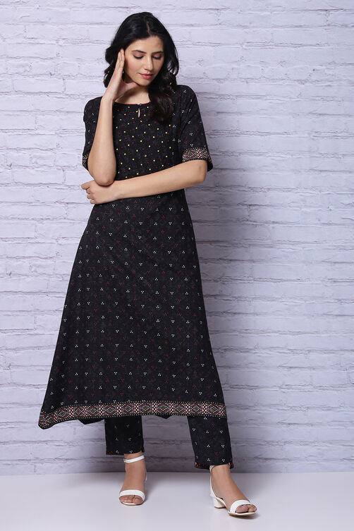Black Viscose A Line Kurta image number 3