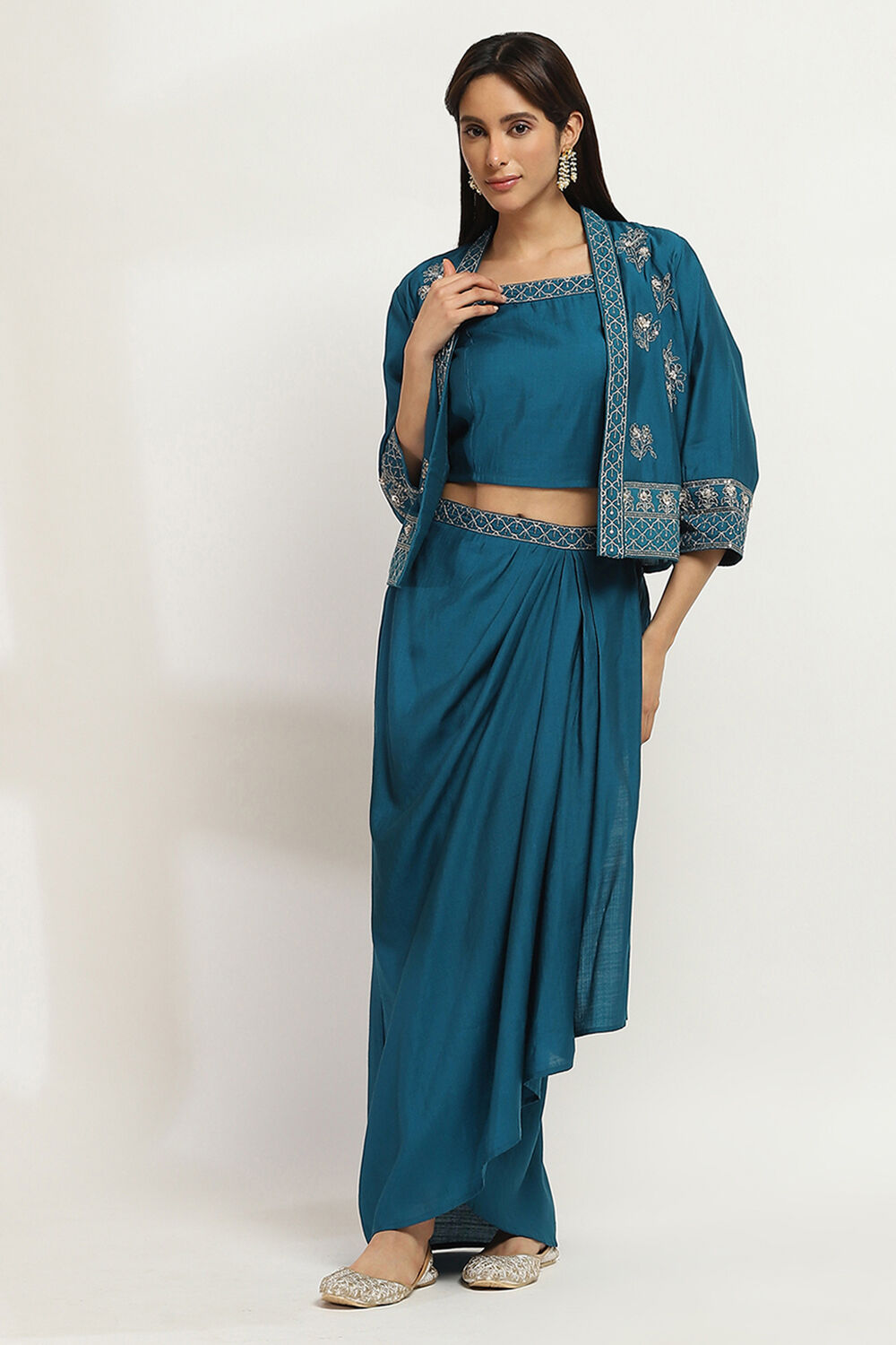 Teal Viscose Blend Skirt Set image number 0