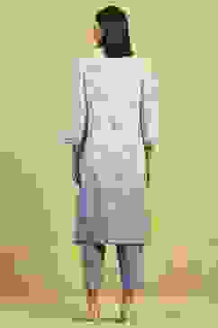 Blue Viscose Blend Printed A-Line Kurta Pants Set image number 4