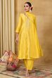 Off White Viscose Blend Straight Printed Suit Set image number 7