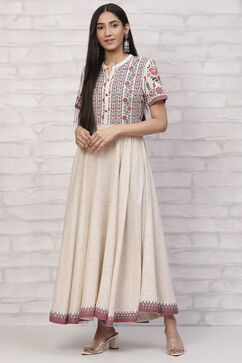 Off White Poly Cotton Flared Dress image number 0
