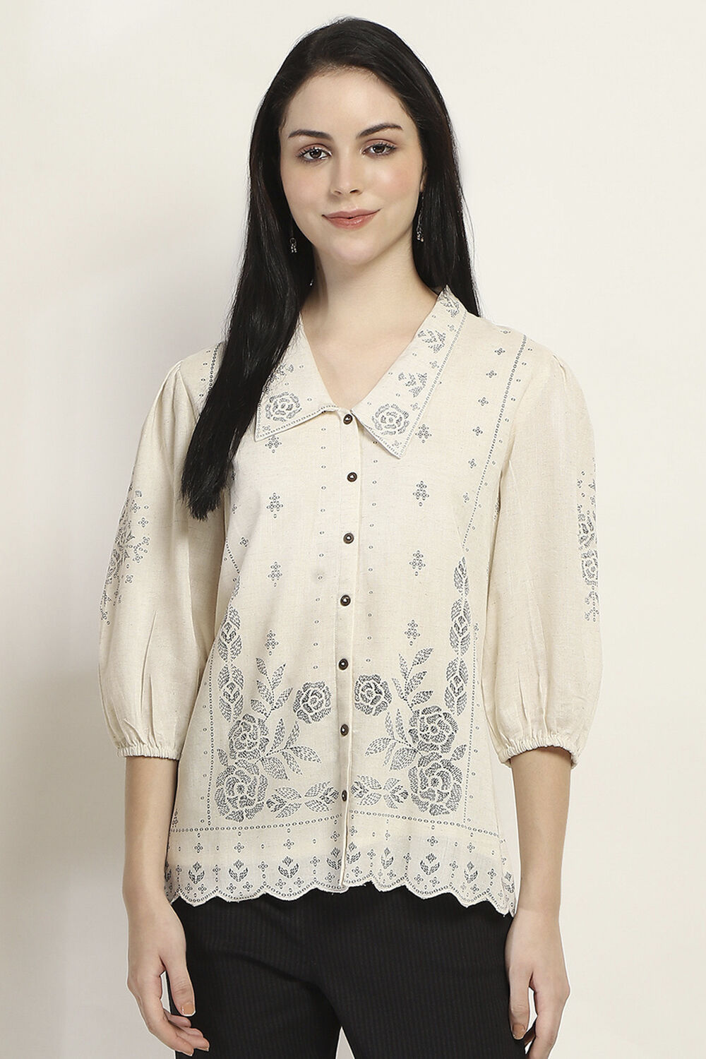 White Printed Straight Shirt-Style Indie Top image number 5