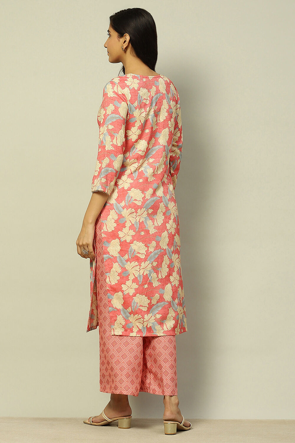 Coral Floral Printed Straight Kurta Palazzo Set image number 4