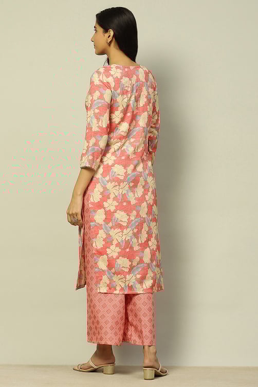Coral Floral Printed Straight Kurta Palazzo Set image number 4