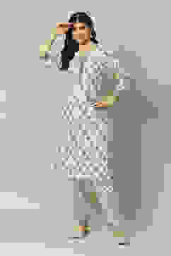 Ecru LIVA Straight Printed Kurta Palazzo Suit Set image number 0