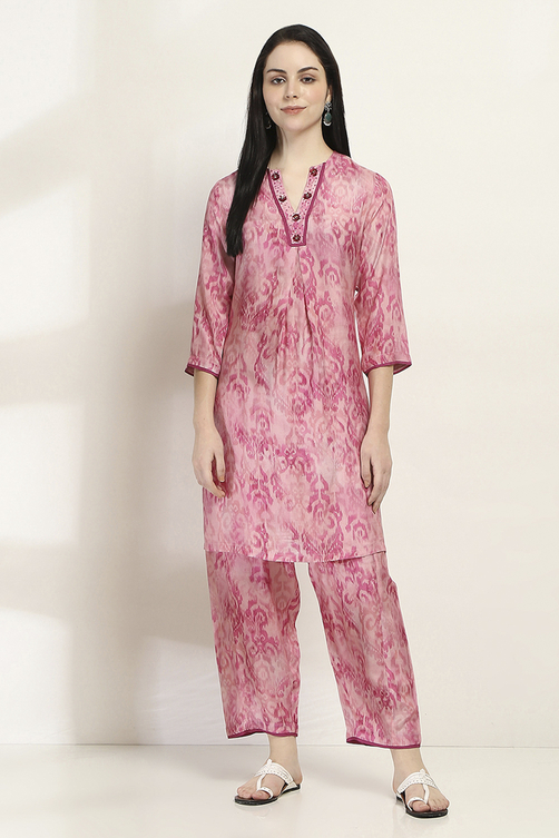 Pink Printed Straight Co-ord Set image number 6