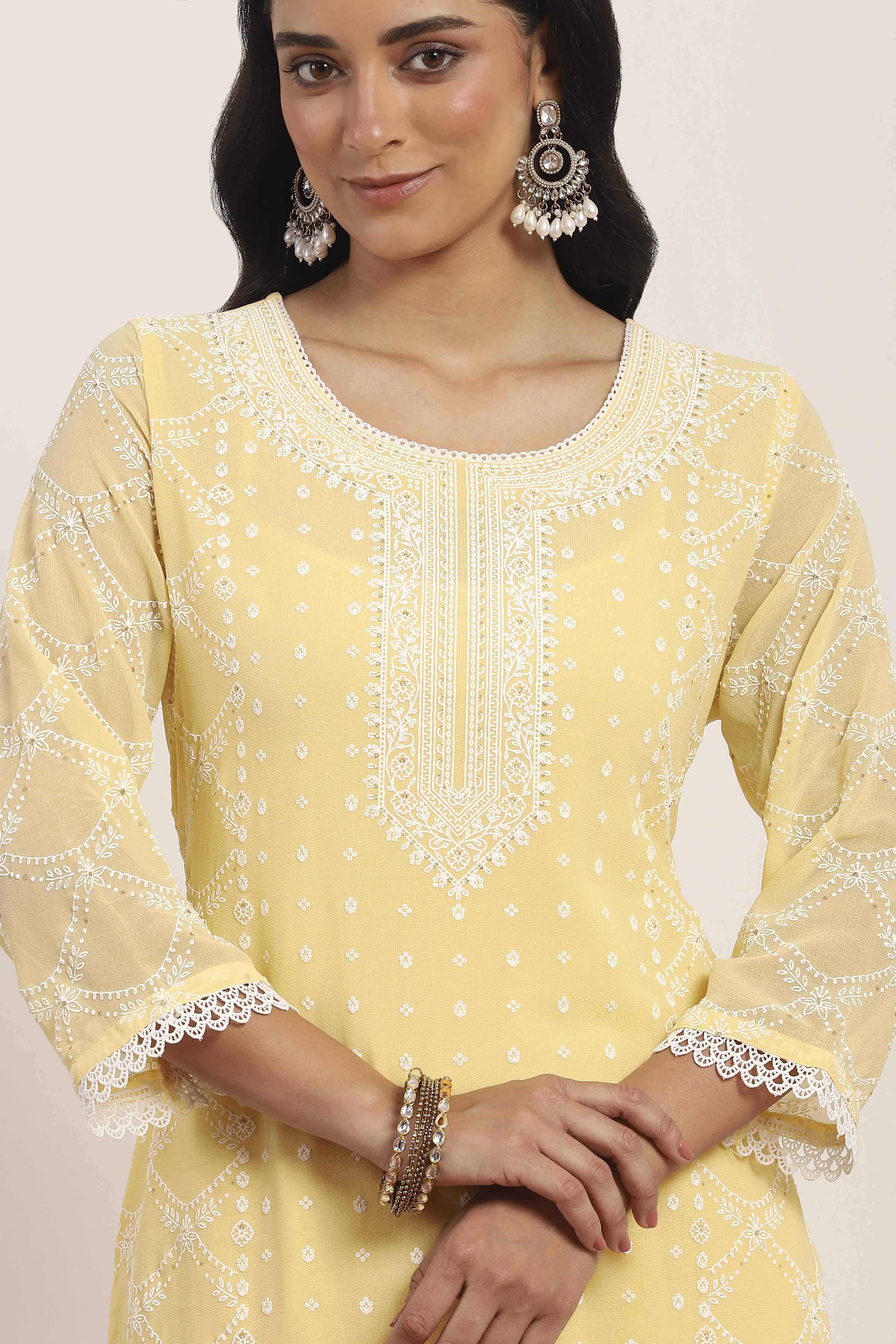 Yellow Polyester Straight Suit Sets image number 1