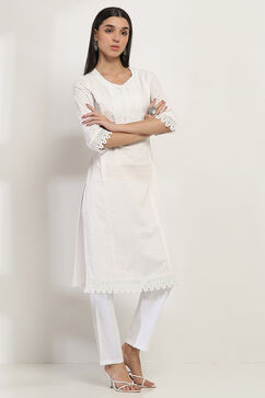 White Cotton Straight Kurta image number 5