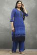 Blue Polyester Straight Kurta Pants Set image number 5
