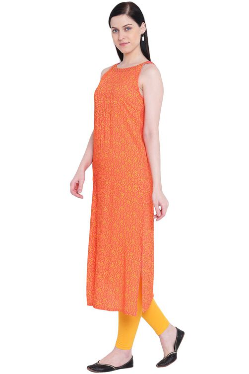 Coral Viscose Straight Kurta image number 2