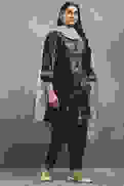 Olive Polyester Embroidered Straight Suit Set image number 5