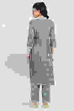 Grey Printed Gathered Suit Set image number 4