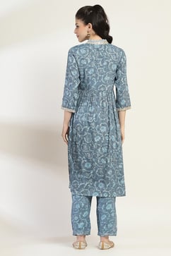Grey Printed Gathered Suit Set image number 4