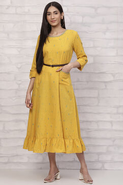 Mustard Poly Cotton Flared Dress image number 0