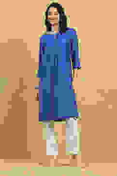 Blue Solid Straight Kurta image number 5