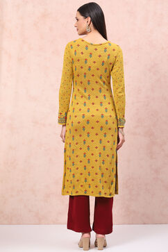 Mustard Acrylic Straight Kurta image number 4