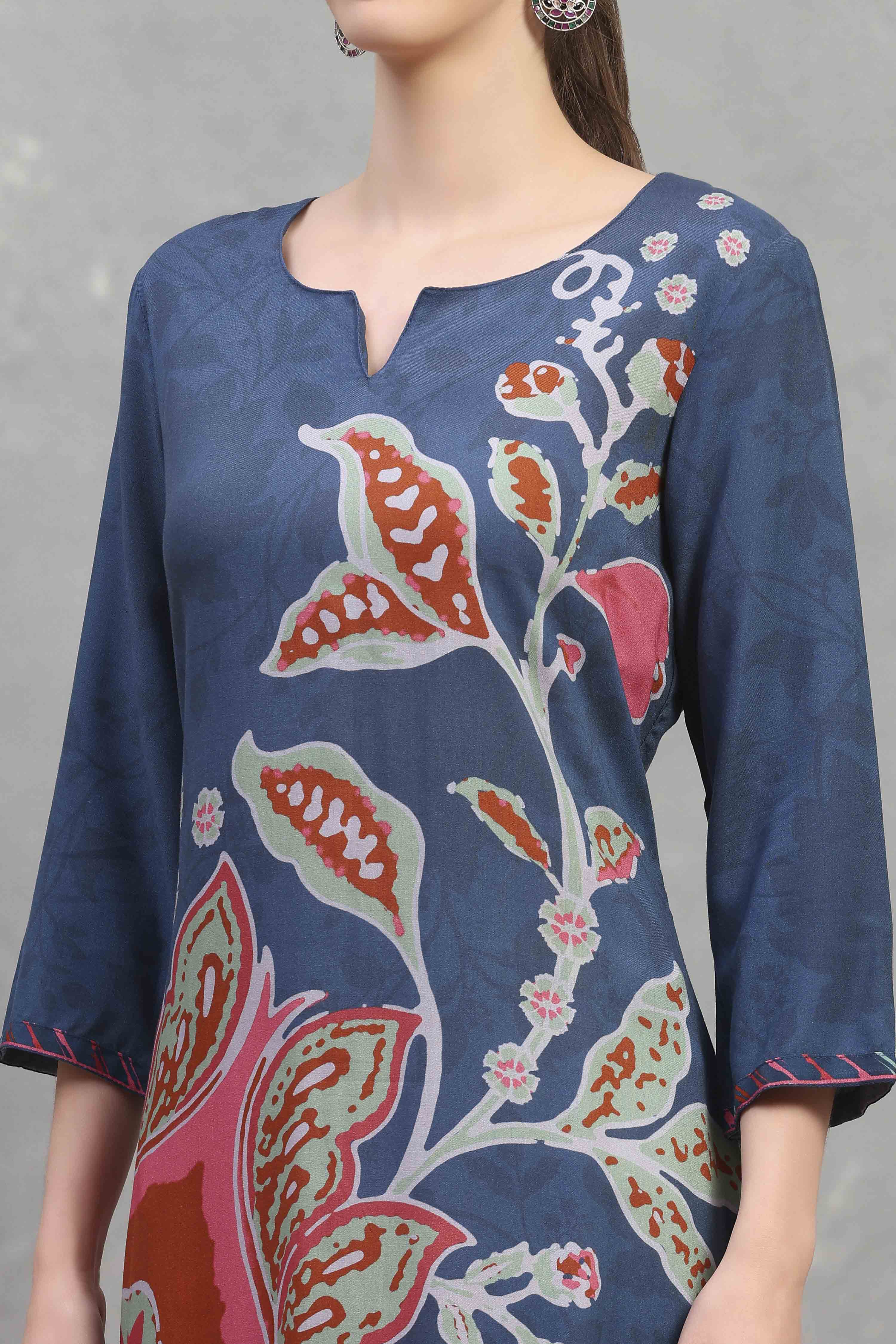 Blue Viscose Rayon Printed Straight Kurta image number 1