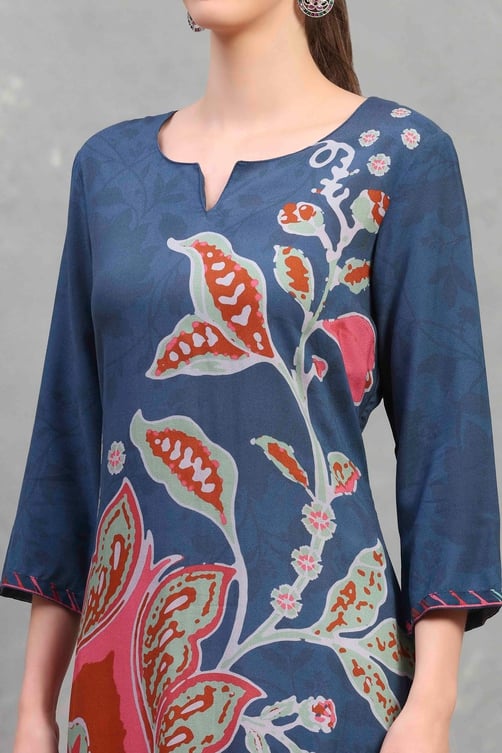 Blue Viscose Rayon Printed Straight Kurta image number 1