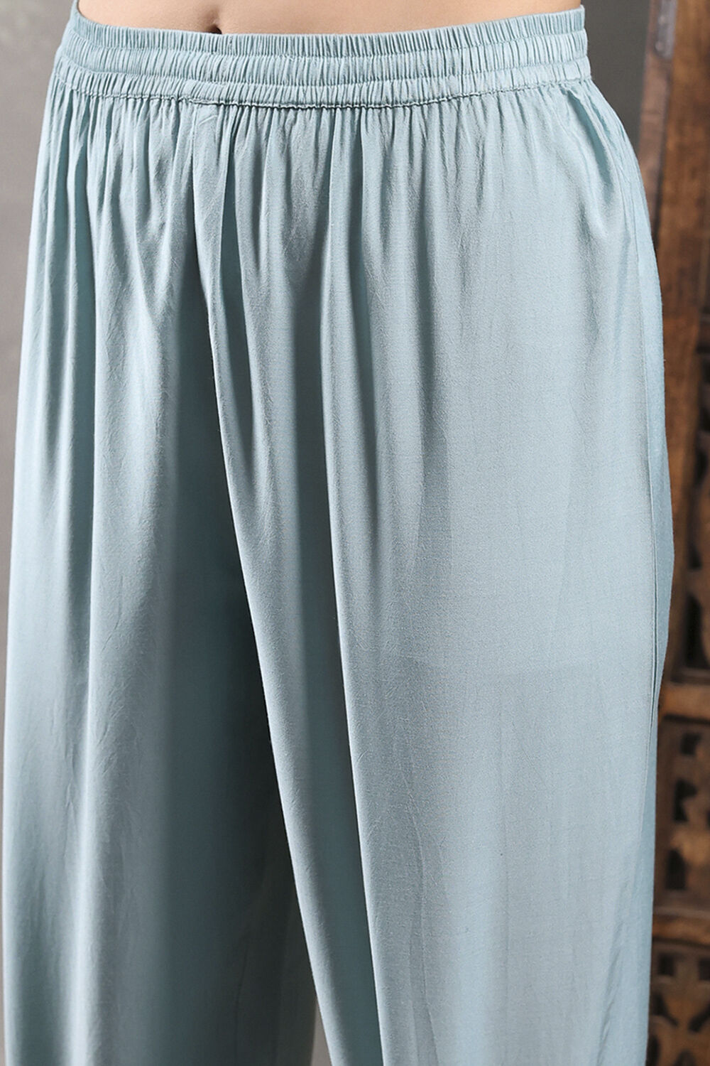 Aqua Viscose Blend Printed Straight Suit Set image number 2