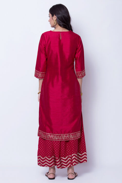 Maroon Polyester Dupioni Straight Kurta image number 5