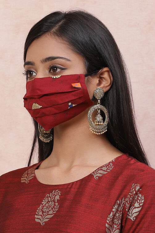Maroon Viscose Rayon Face Mask image number 1