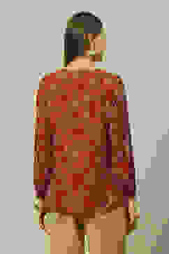 Rust Polyester Straight Printed Top image number 3