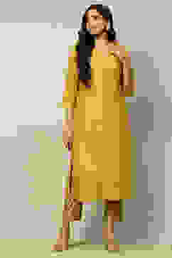 Yellow Printed Festive Straight Kurta image number 0