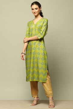 Green Rayon Printed Straight Kurta image number 0