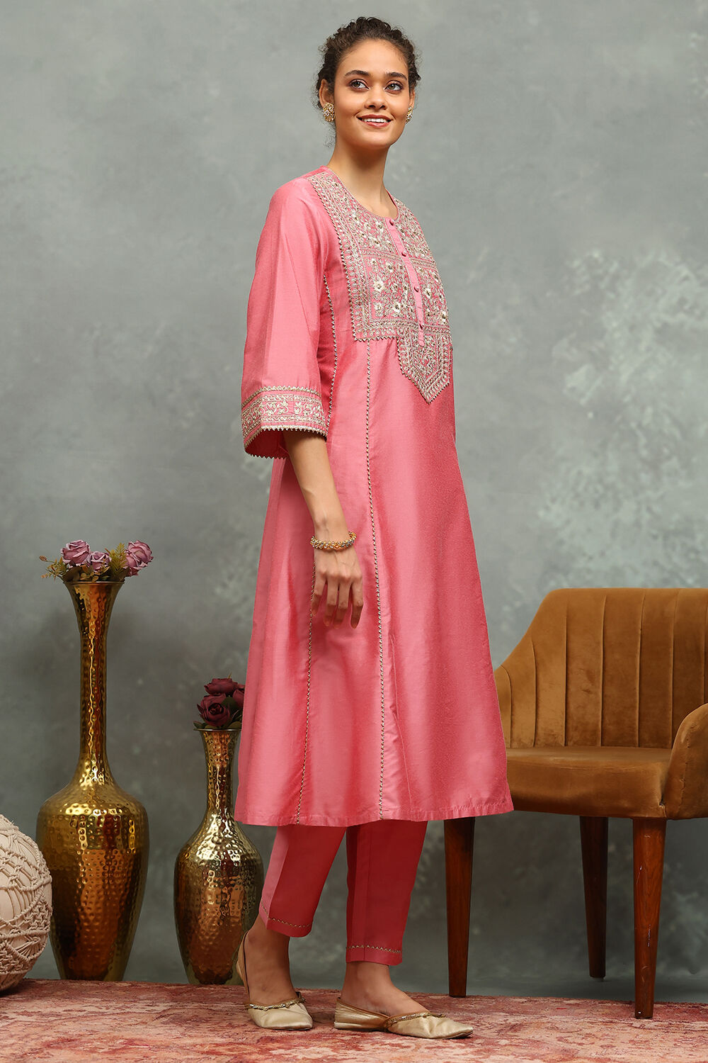 Blue Viscose Blend Embroidered Kalidar Suit Set image number 5