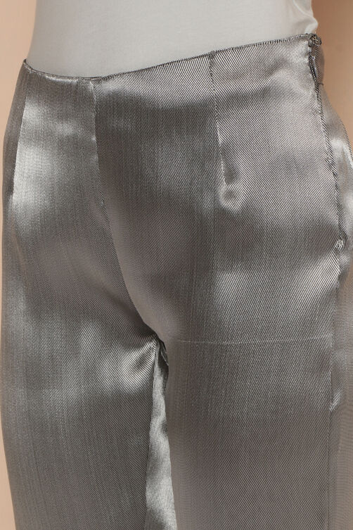 Silver Polyester Slim Pants image number 4
