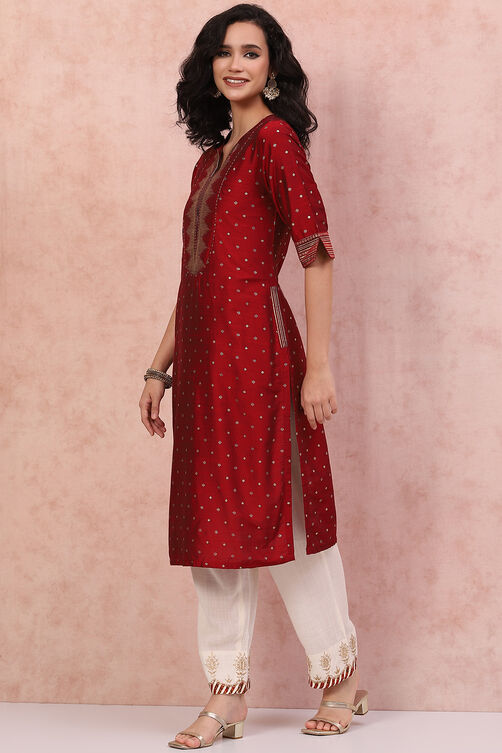 Red Art Silk Straight Kurta image number 2