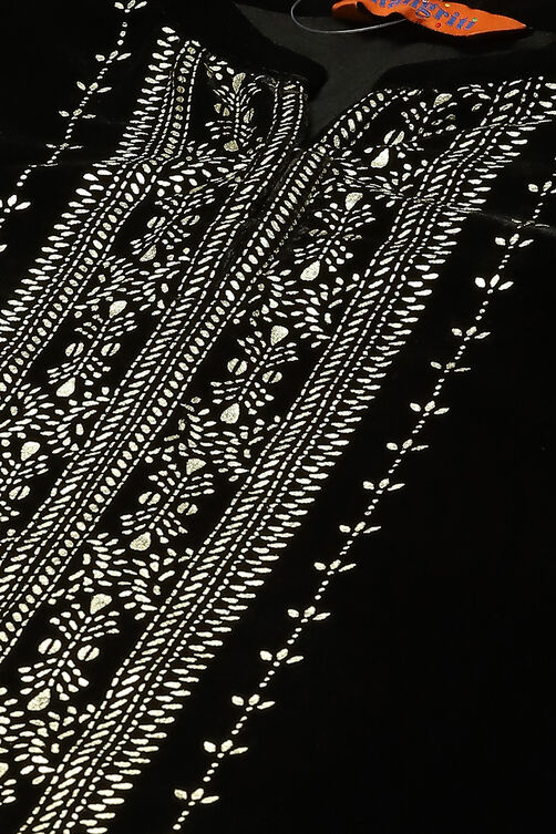 Black Polyester Straight Printed Kurta Palazzo Suit Set image number 1