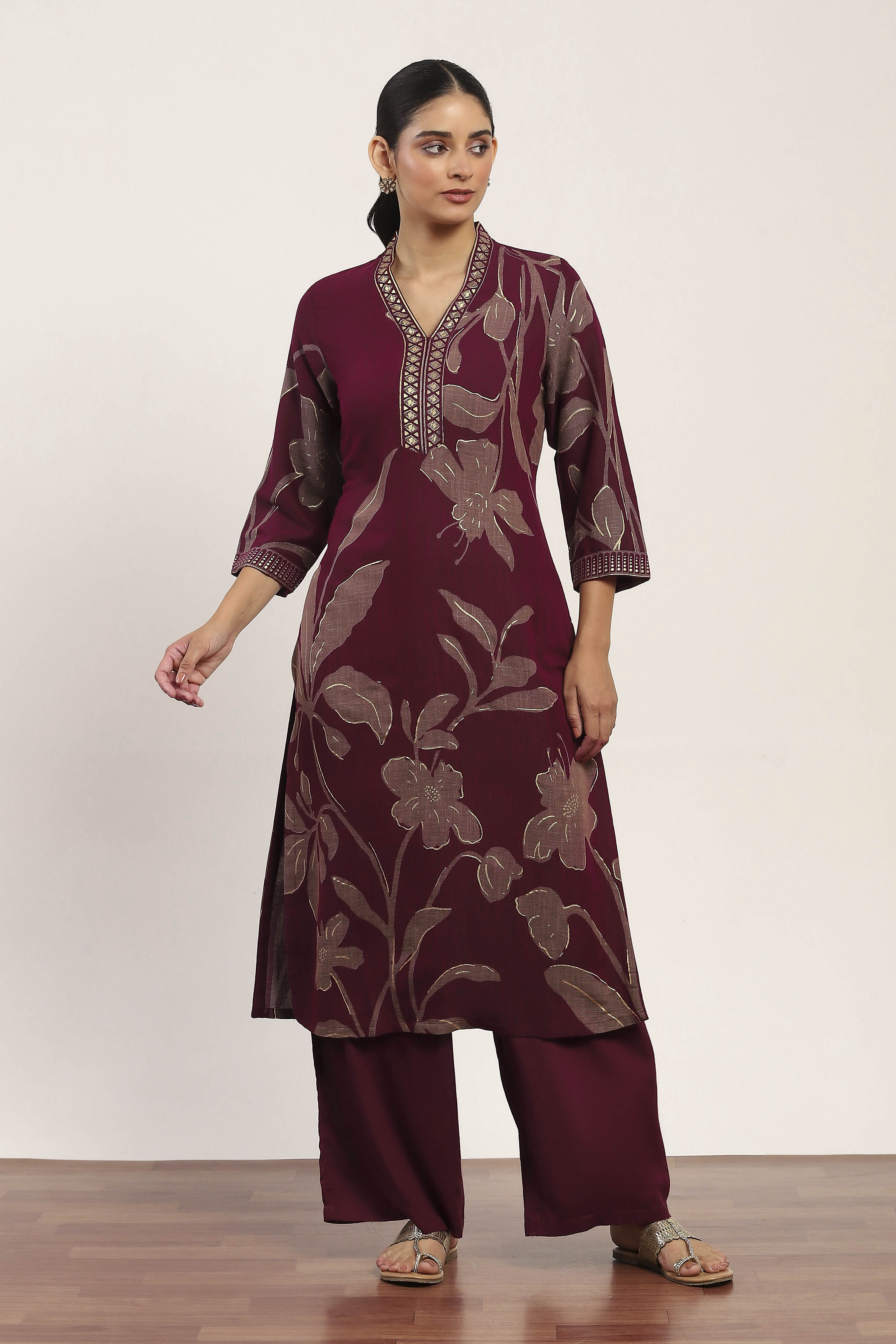 Pink Viscose Polyester Viscose Rayon Kurta Pants Set image number 0