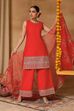 Pink Viscose Blend Straight Solid Suit Set image number 0