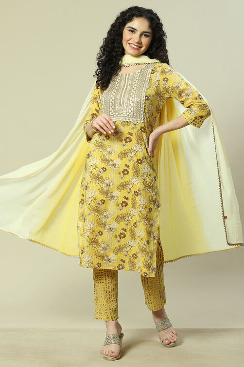 Yellow Viscose Woven Straight Kurta Suit Set image number 0