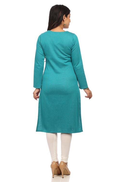 Blue Straight Poly Cotton Kurta image number 4